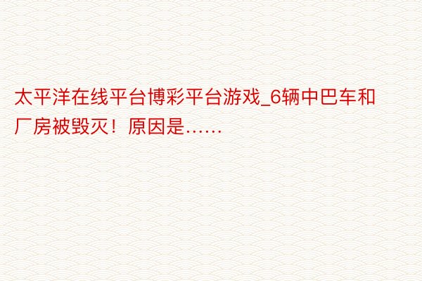 太平洋在线平台博彩平台游戏_6辆中巴车和厂房被毁灭！原因是……
