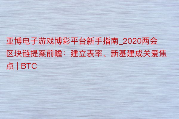 亚博电子游戏博彩平台新手指南_2020两会区块链提案前瞻：建立表率、新基建成关爱焦点 | BTC